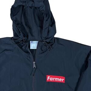 Champion (L) "Farmer" Windbreaker Stadium Packable Jacket Black Red